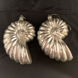 🎄Silver Glass Shell Christmas Holiday Ornaments Set of 2